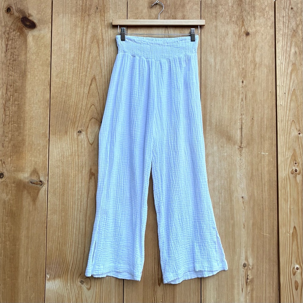 4Our Dreamers White Gauze Wide Leg Cropped Pants Sz Medium